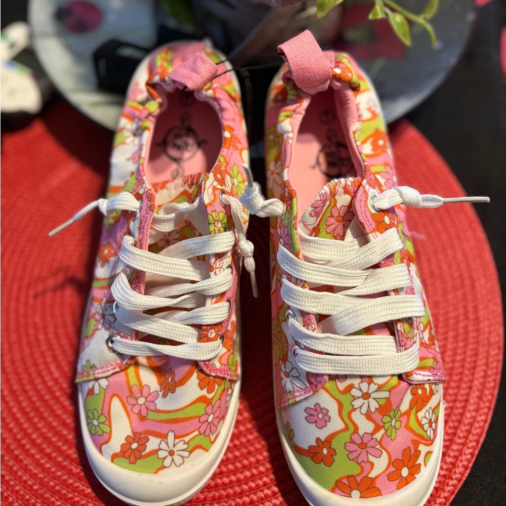 Floral Pink and Orange Sneakers